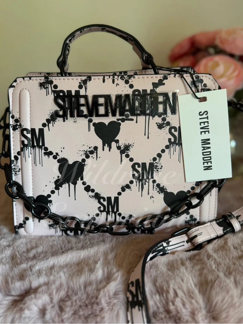NWT - Rare Steve Madden Bevelyn Blood Drip Heart Print Satchel pink black goth